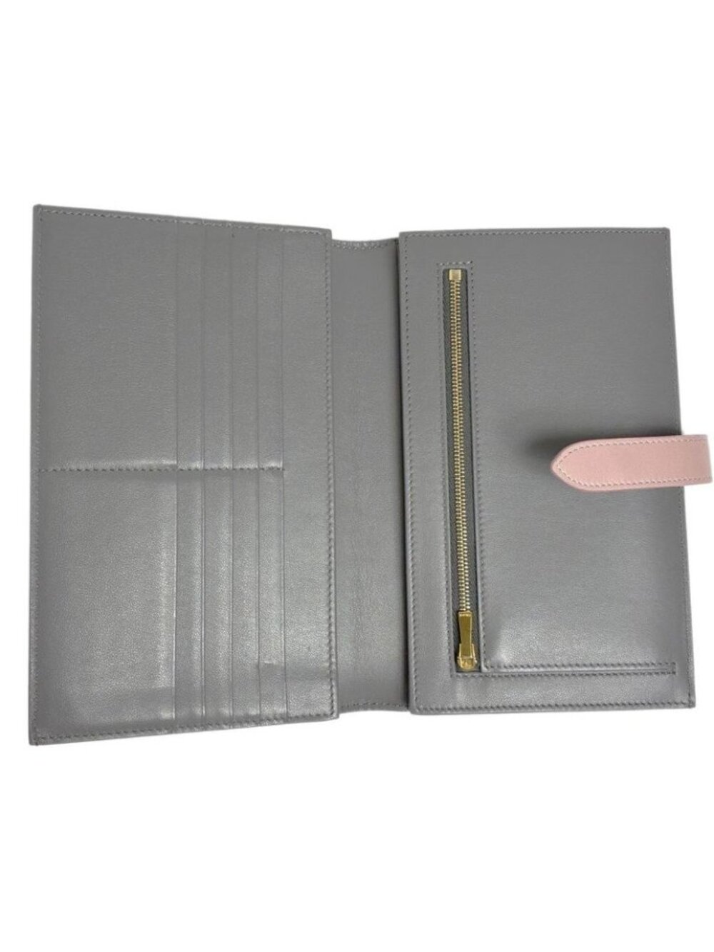 Celine Large Strap Wallet Grained Calf Skin Gray Vintage Pink Bifold - Picture 9 of 13